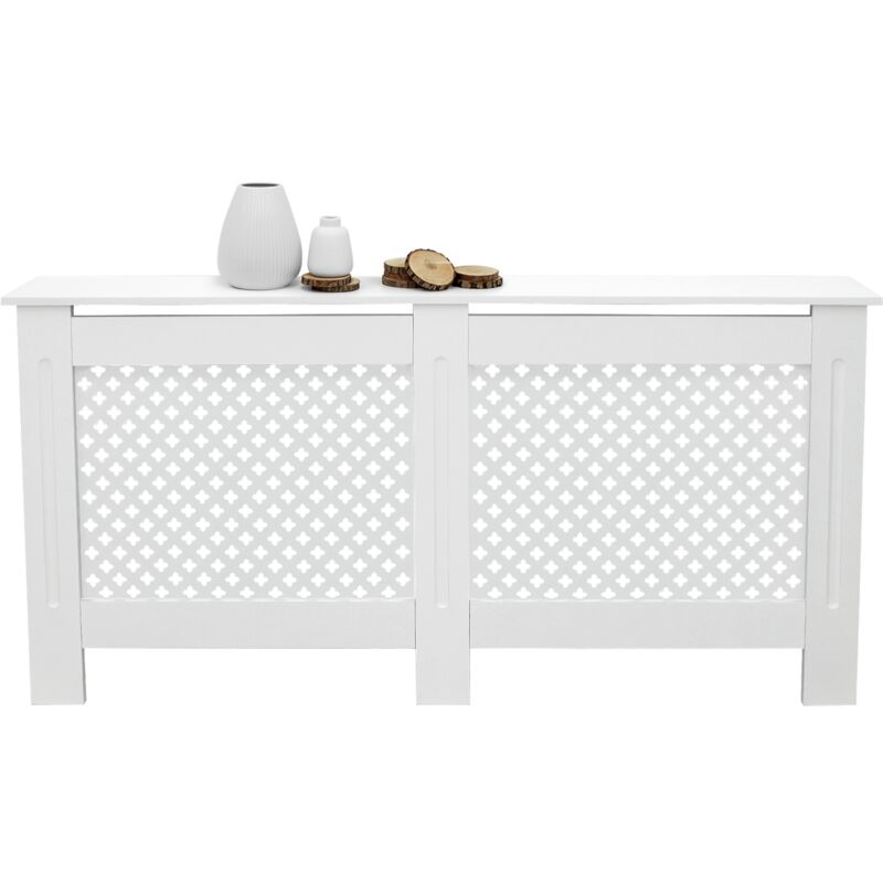 

Ecd Germany - Cubierta del radiador 152x19x82cm patrón panal MDF protector calefactor blanco