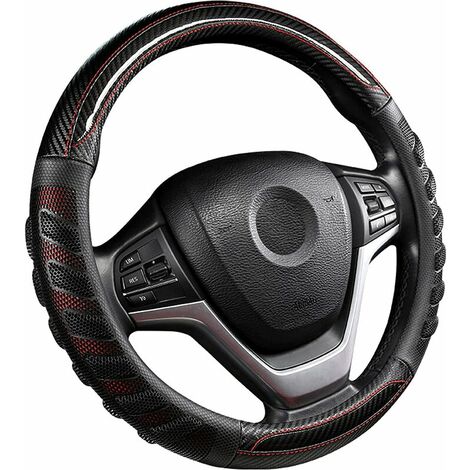Cubierta del volante del coche 37-38cm Volante de fibra de carbono de cuero de panal antideslizante universal (negro)