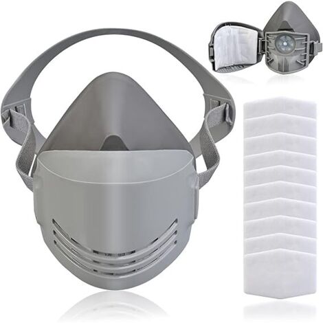 Cubierta facial antipolvo reutilizable de media cara con 10 filtros reemplazables de algodón, cubierta facial de protección de seguridad adecuada para polvo, pintura, decoración, carpintería