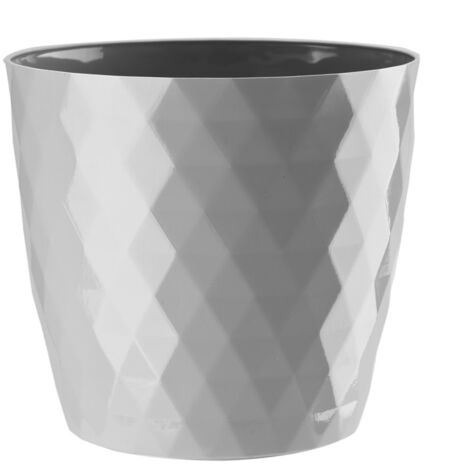 Cubierta para maceta plástica CRISTAL 16 cm gris claro brillante patrón geométrico de rombos brillante