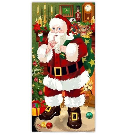 Cubierta para puerta de Papá Noel, decoración navideña para puerta, pancarta colgante de Papá Noel para decoración navideña de invierno, puerta principal de casa (estilo vintage)