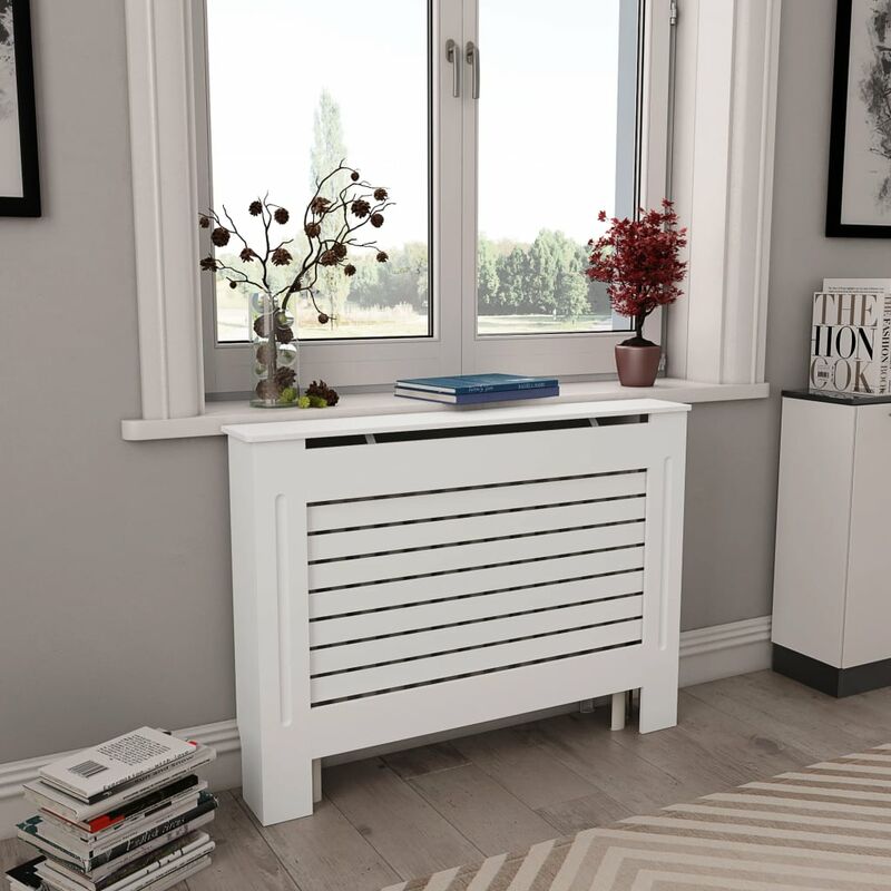 

Cubierta para radiador MDF blanco 112x19x81,5 cm
