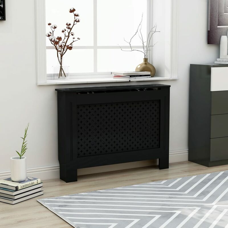 

Cubierta para radiador MDF negro 112x19x81 cm