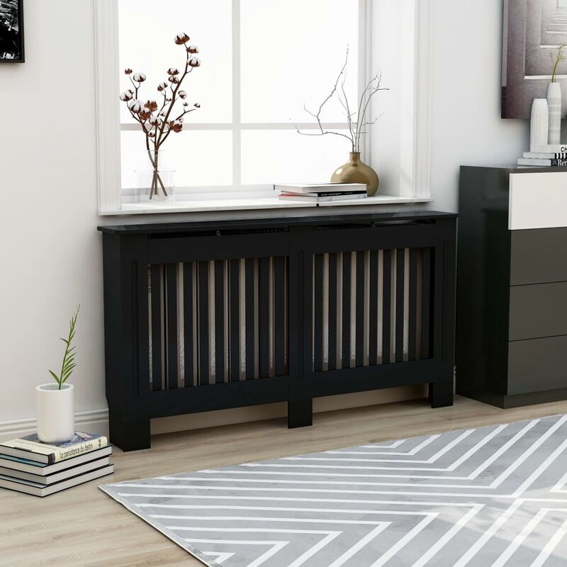 

Happyshopping - Cubierta para radiador MDF negro 152x19x81 cm
