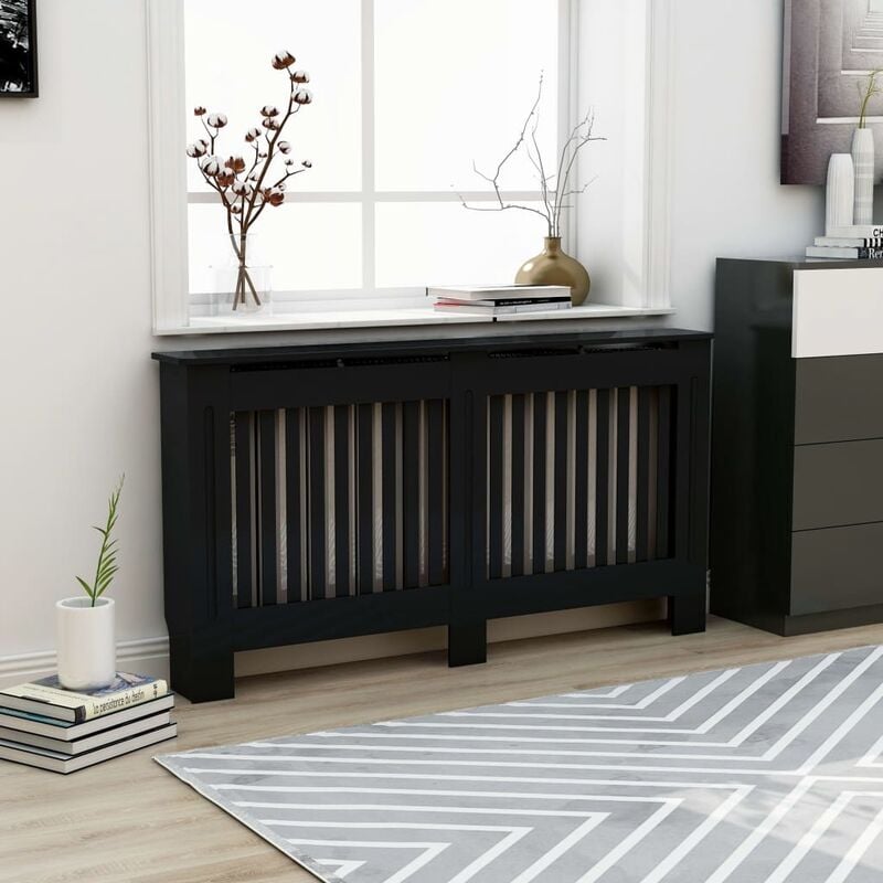 

Cubierta para radiador MDF negro 152x19x81 cm