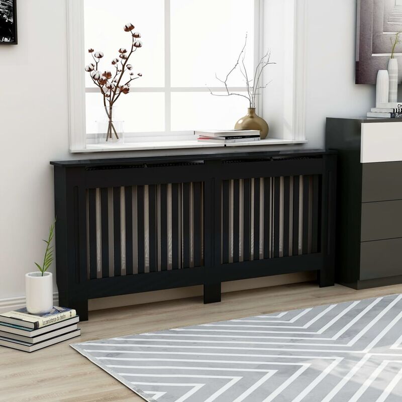 

Cubierta para radiador MDF negro 172x19x81 cm