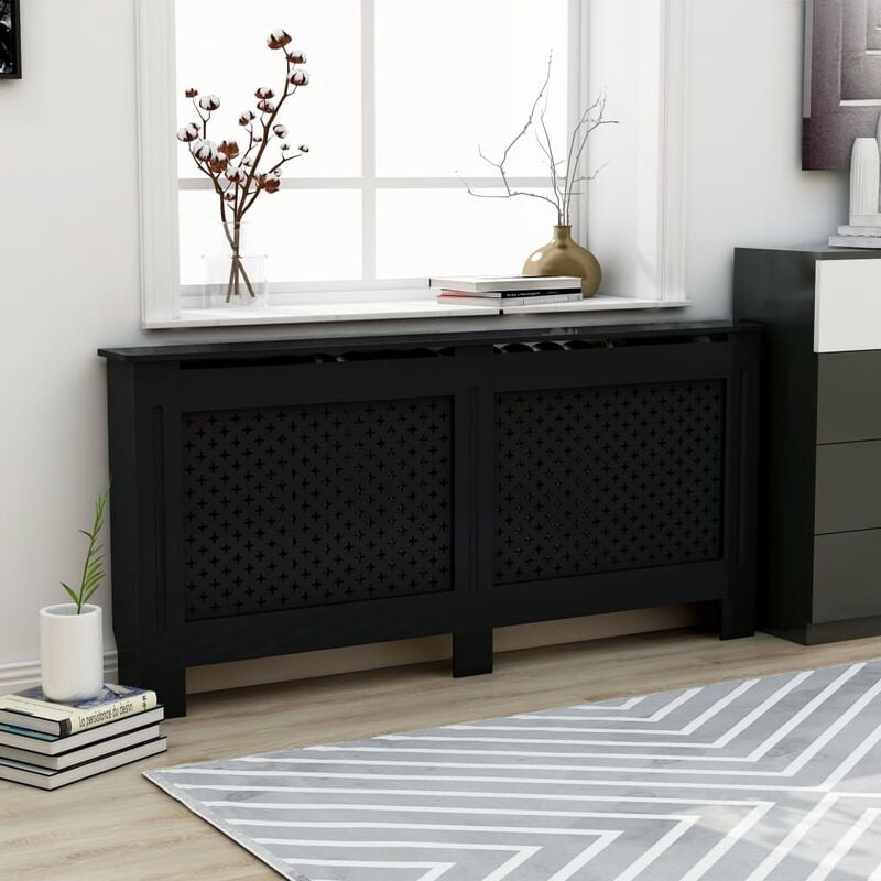 

Cubierta para radiador MDF negro 172x19x81 cm
