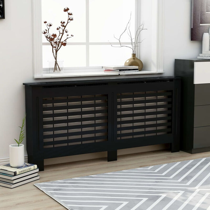 

Asupermall - Cubierta para radiador MDF negro 172x19x81 cm