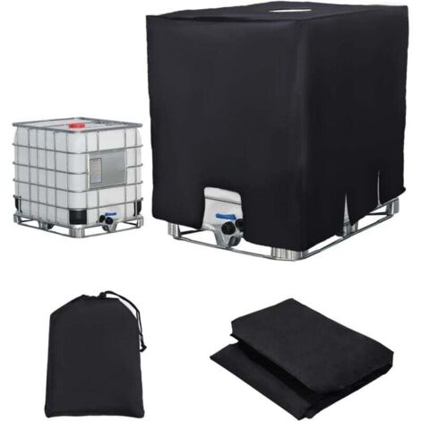 Cubierta para tanque IBC de 1000 l, cubierta para tanque de agua, cubierta antipolvo para contenedor IBC, cubierta protectora resistente a los rayos UV (120 x 100 x 116 cm, negra)