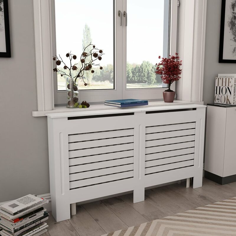 

Cubiertas para radiador 2 unidades MDF blanco 152x19x81,5 cm
