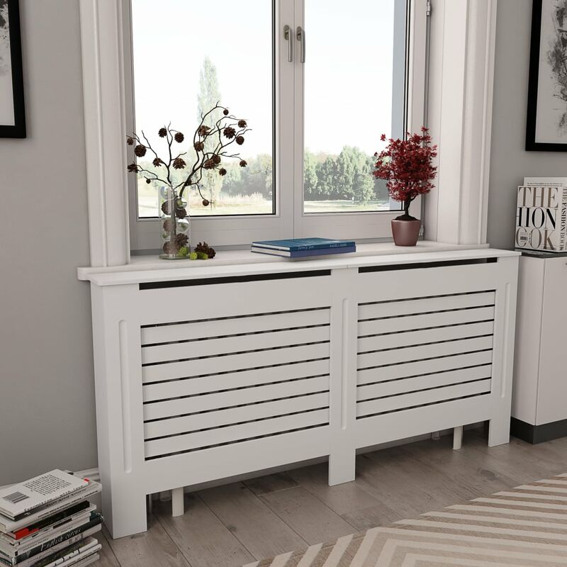 

Cubiertas para radiador 2 unidades MDF blanco 172x19x81,5 cm