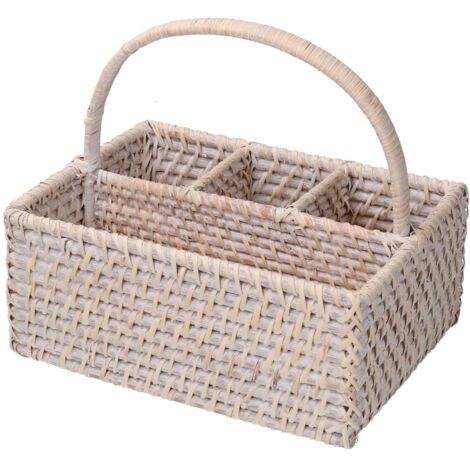 Cubiertos de ratán rectangular blanco Algarve cm26x20h11/22