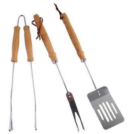 Cubiertos para barbacoa, 3 piezas, mango de madera, Lapillo 00646