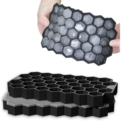 Cubitera de silicona, juego de 2, con 37 compartimentos, apilable y con tapa, ideal para bebidas frías, whisky y cócteles.