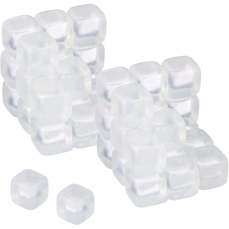 Pack de 50 Cubitos de Hielo Reutilizables, Cubos de Plástico, xxl, Moldes para Enfriar Bebidas, Transparente - Relaxdays