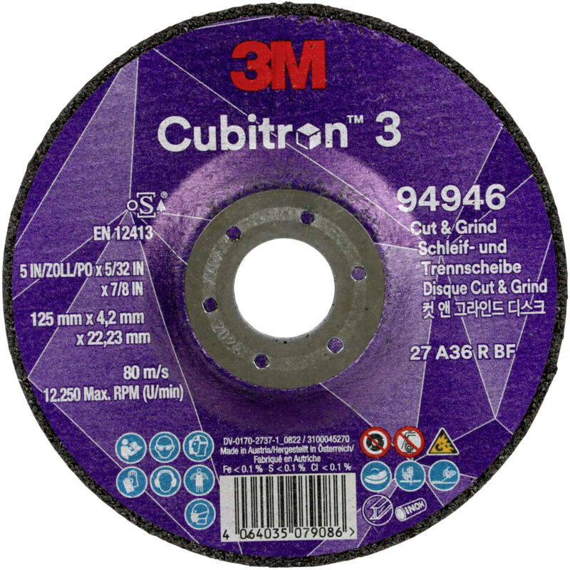 Voelkner Selection Cubitron 94946 Cubitron™ 3 Cut And Grind Schruppscheibe Durchmesser 125 Mm Bohrungs-ø 22.23 Mm 10 S