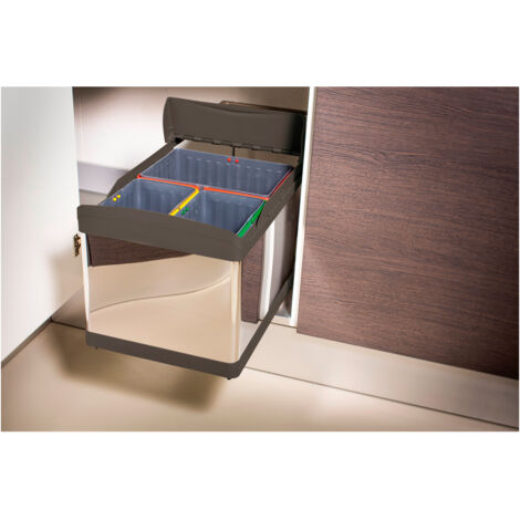 Cubo Aldo Cuarzo-Inox Autom. M45 2X16L - ALDO INOX - Elegante contenedor con 2 o 3 compartimentos y de tapa con apertura automática