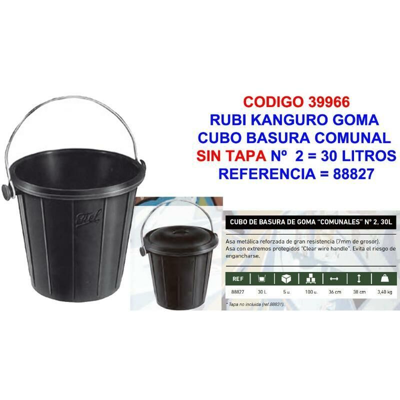 

rubi kanguro goma cubo basura comunal s-tapa nº 2 30 lt 88827 - Mibricotienda