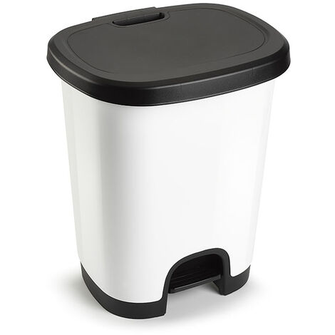Cubo basura plastico apertura pedal 18 Litros blanco-negro