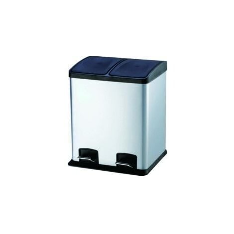 Cubo Basura Negro Doble de Acero Inoxidable con Pedal 60L para Reciclaje y  Residuos Generales Dos Compartimentos