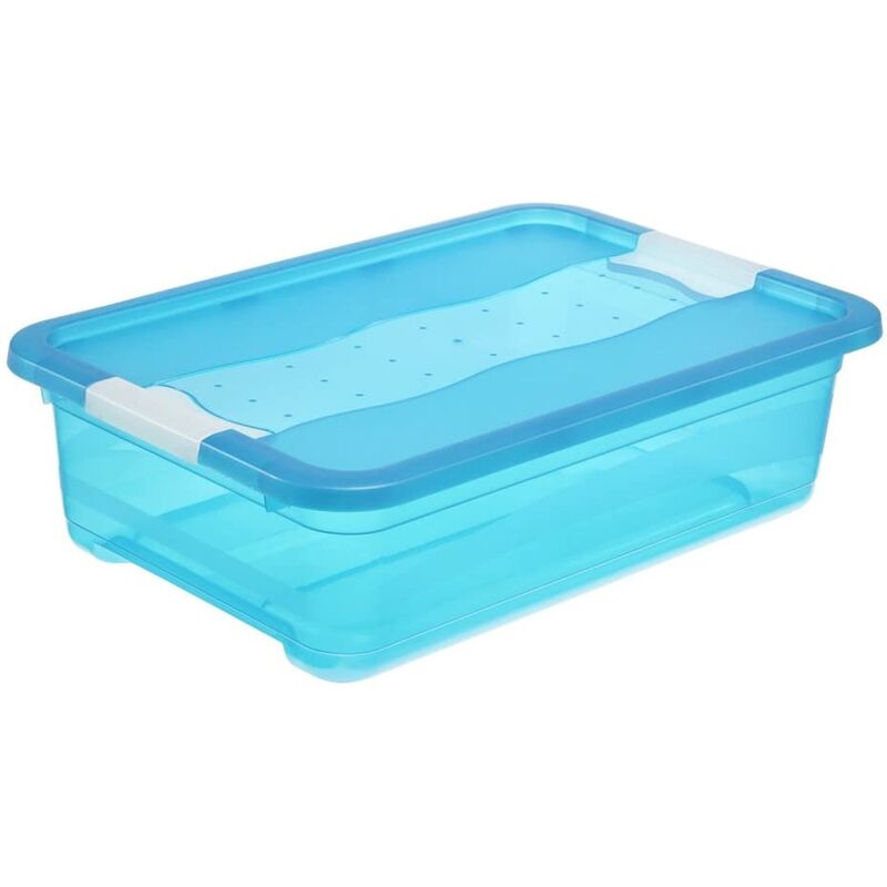 

Keeeper - Cubo de almacenaje con Tapa, Plástico, Azul Transparente, 28 l