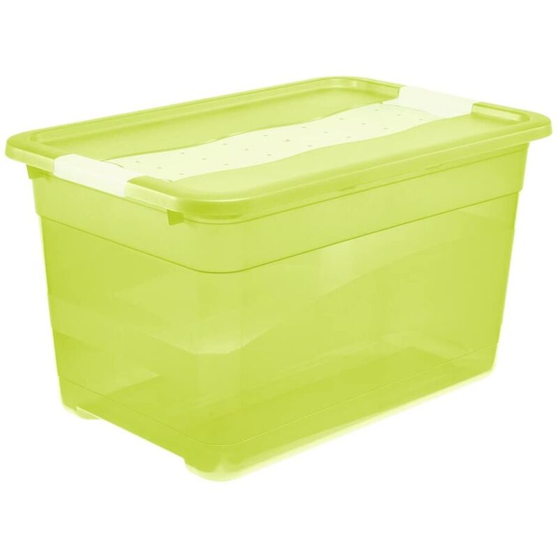 

Cubo de almacenaje con Tapa, Plástico, Verde Transparente, 52 l