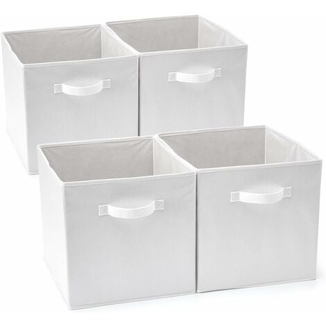 Cubo de almacenamiento, cajas de almacenamiento, cuadradas, plegables, cajones de almacenamiento, paquete de 4, para lavandería, juguetes, ropa, discos DVD, etc. – Blanco (33x38x33 cm)