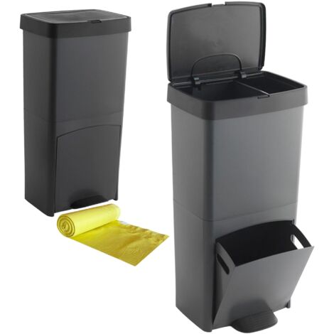 Cubo de basura 70L de 2 Compartimentos con 20 bolsas de basura adaptadas de 30L