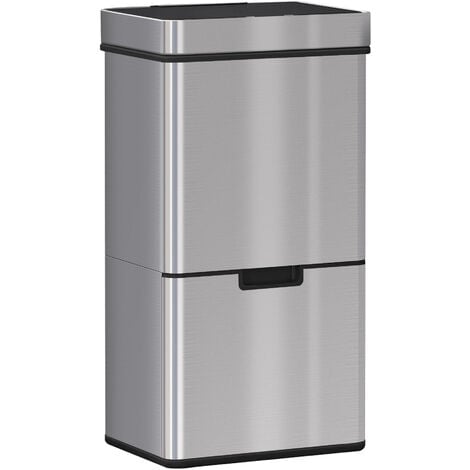 Cubo de basura cocina 72L papelera de cocina de acero inoxidable con sensor detector de movimiento apertura automático y 3 compartimentos 42x30x81 cm