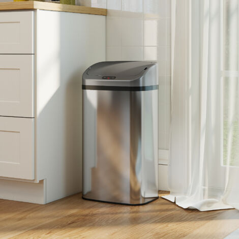 Cubo de Basura Cocina Automático 48 L Sensor Infrarrojo Cierre Automático Antihuellas Acero Inoxidable Plata
