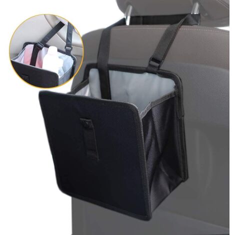 Cubo de basura colgante plegable para coche: bolsas de basura impermeables de gran capacidad, organizador de almacenamiento antifugas para camping, accesorio para el interior del coche (negro)