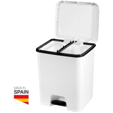 Cubo de basura con pedal y separador 52L Blanco/Negro