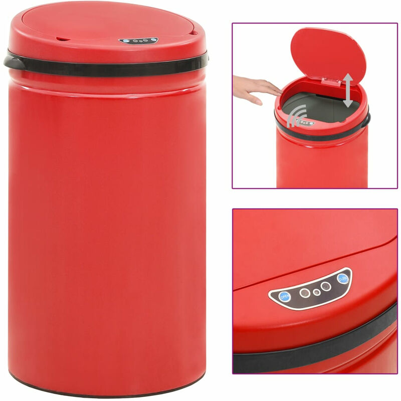 

Cubo de basura con sensor autom¨¢tico 50 L acero al carbono rojo