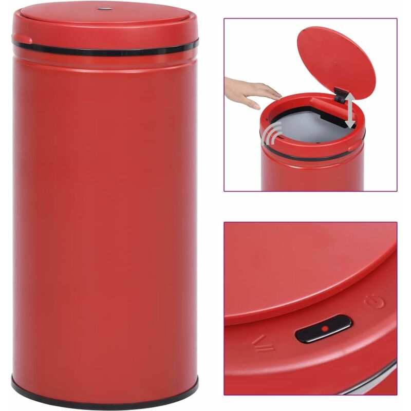

Cubo de basura con sensor automático 70 L acero al carbono rojo - Rojo