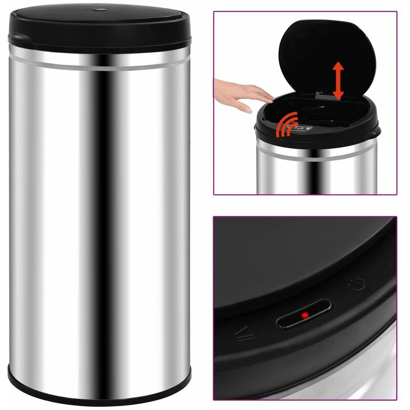 

Cubo de basura con sensor automático 70 L acero inoxidable - Plateado