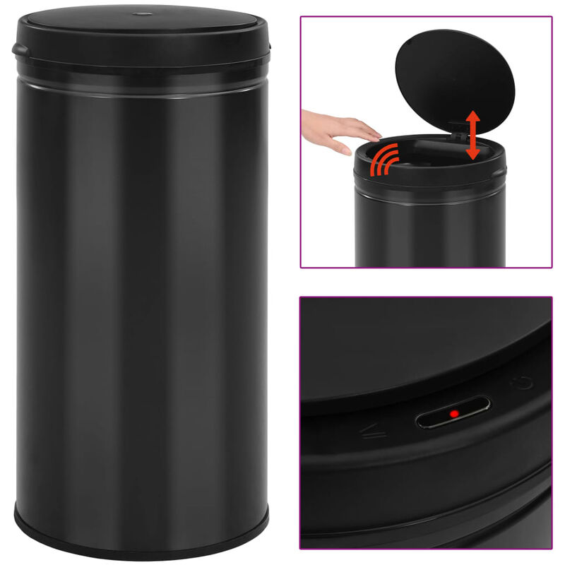 

Cubo de basura con sensor automático 70L acero al carbono negro - Negro