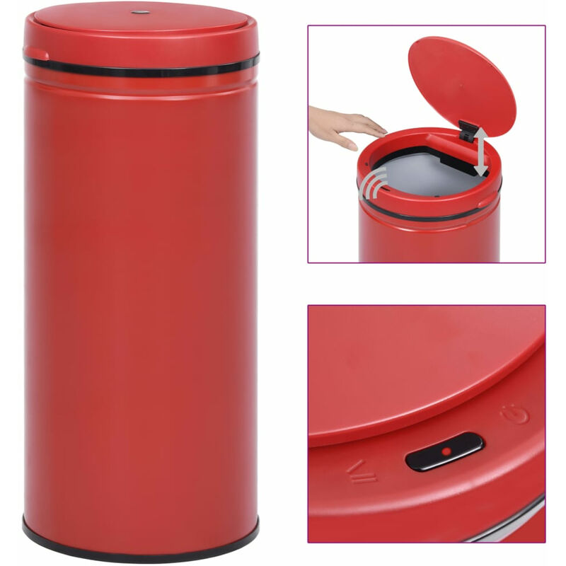 

Asupermall - Cubo de basura con sensor automático 80 L acero al carbono rojo