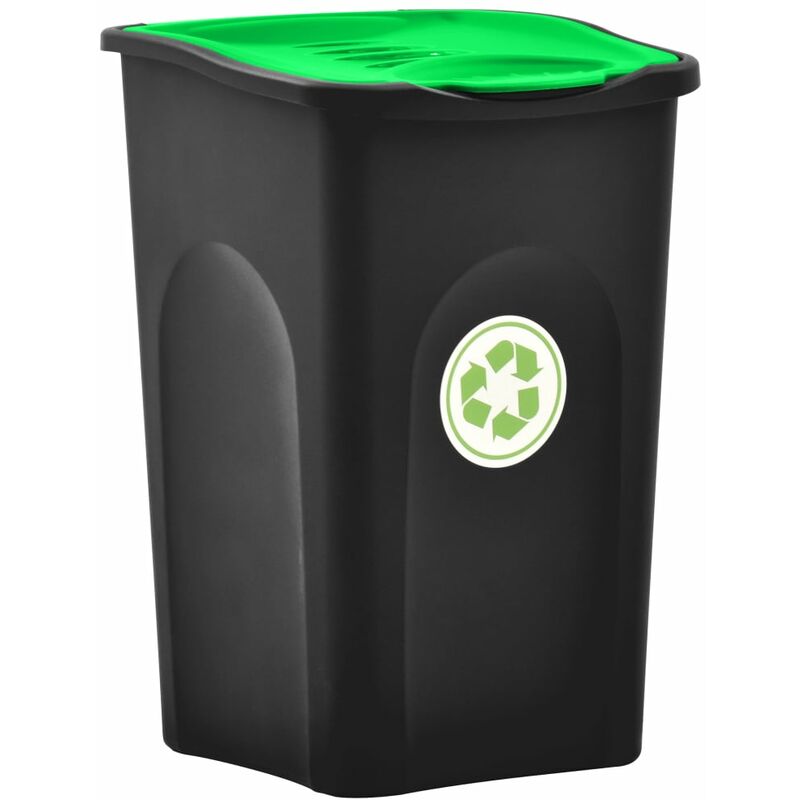

Youthup - Cubo de basura con tapa de bisagra 50 L negro y verde - Negro