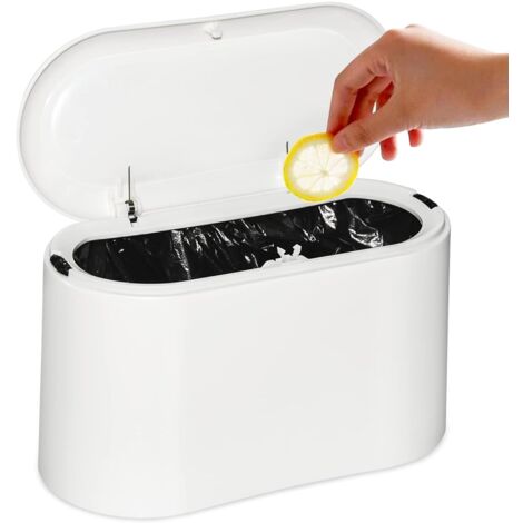 Cubo de basura con tapa, plegable, mini cubo de basura, cubo de plástico de sobremesa, para fregadero, cocina, baño, oficina, aseo, coche, cama (blanco) 22 × 11 × 13 cm