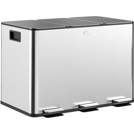 Cubo de basura de cocina con 3 compartimentos 3x10L papelera de cocina de acero inoxidable con pedales tapas de cierre suave y cubo extraíble plata