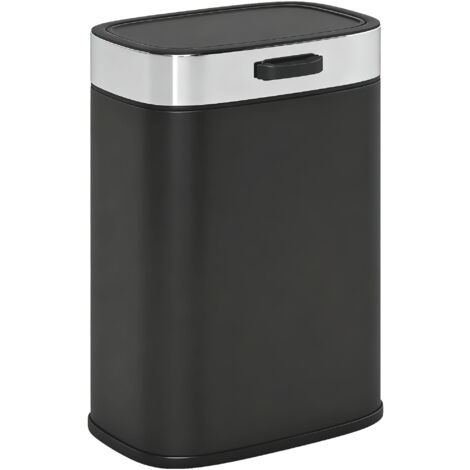 Cubo de basura de cocina de acero inoxidable con tapa abatible y cubeta interior extraíble dimensiones: 21,5 x 19,5 x 30 cm color negro.