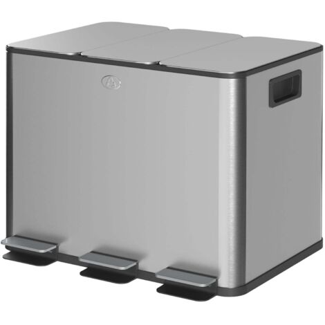 Cubo de basura de cocina de acero inoxidable con triple compartimento, 3 x 20 l