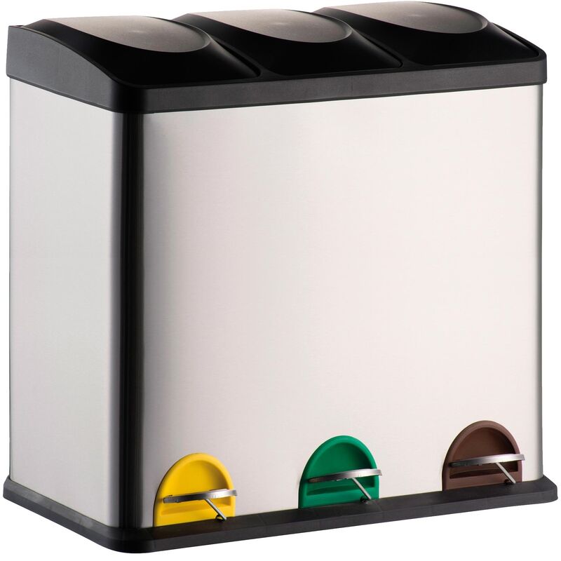 

Cubo de basura de reciclaje MSV 60L de acero inoxidable en color plateado 60.5 x 34 x 60.5 cm