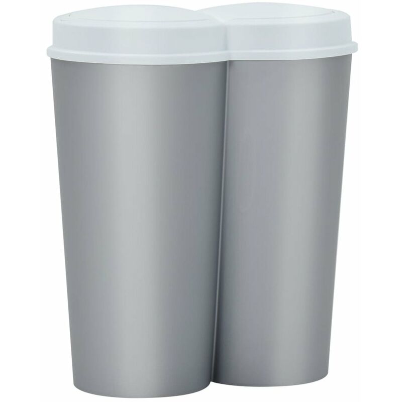 

Cubo de basura doble plateado y blanco 50 L