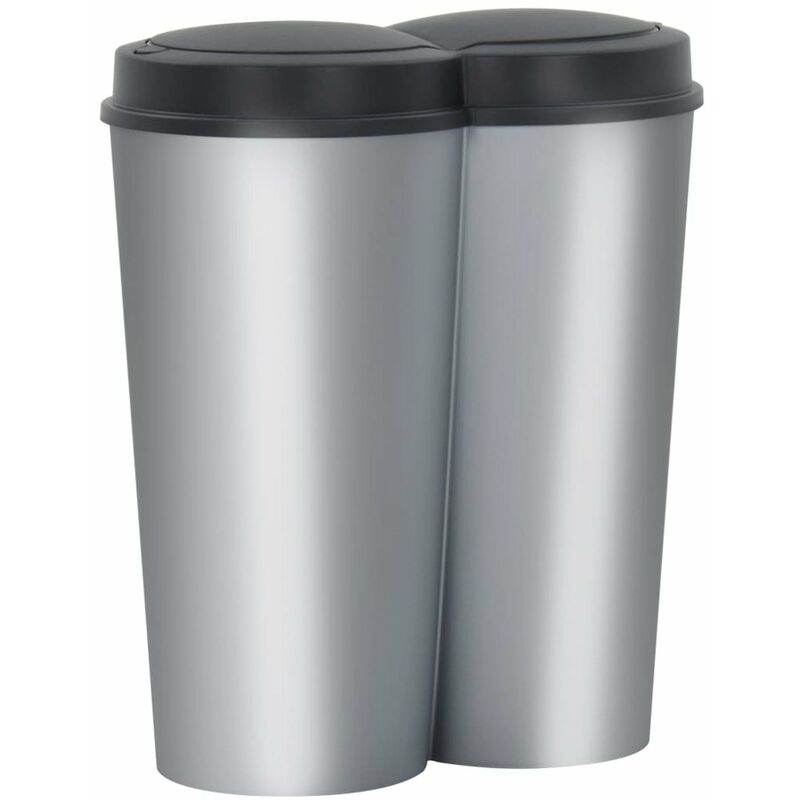 

Cubo de basura doble plateado y negro 50 L