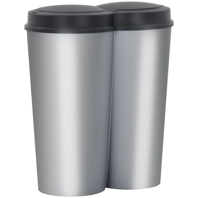 

Bh Design - Cubo de basura doble plateado y negro 50 L