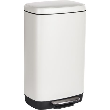 Cubo de basura moderno con pedal y tapa para cocina material sintético de hierro con recubrimiento de polvo a prueba de huellas dactilares blanco Ecocollect