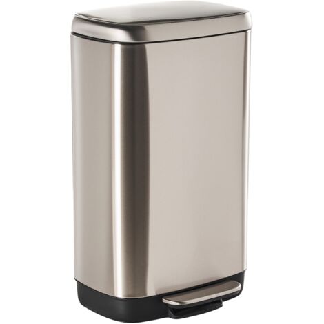 Cubo de basura moderno con pedal y tapa para cocina material sintético de hierro con recubrimiento de polvo a prueba de huellas dactilares plateado Ecocollect