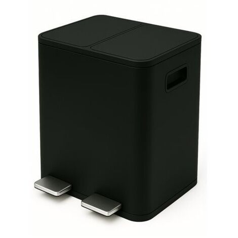 Cubo de Basura Negro 40 LITROS con Pedal  Reciclaje Fácil con Doble Compartimento  Estilo Moderno para tu Hogar