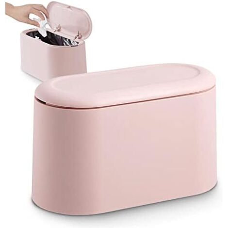 Cubo de basura pequeño de sobremesa con tapa a presión para oficina, baño, cocina y dormitorio, almacenamiento de comida para mascotas (rosa)